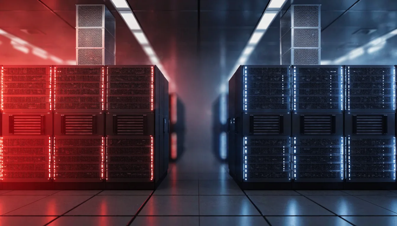 Hai nền tảng VPS đặt cạnh nhau trong trung tâm dữ liệu