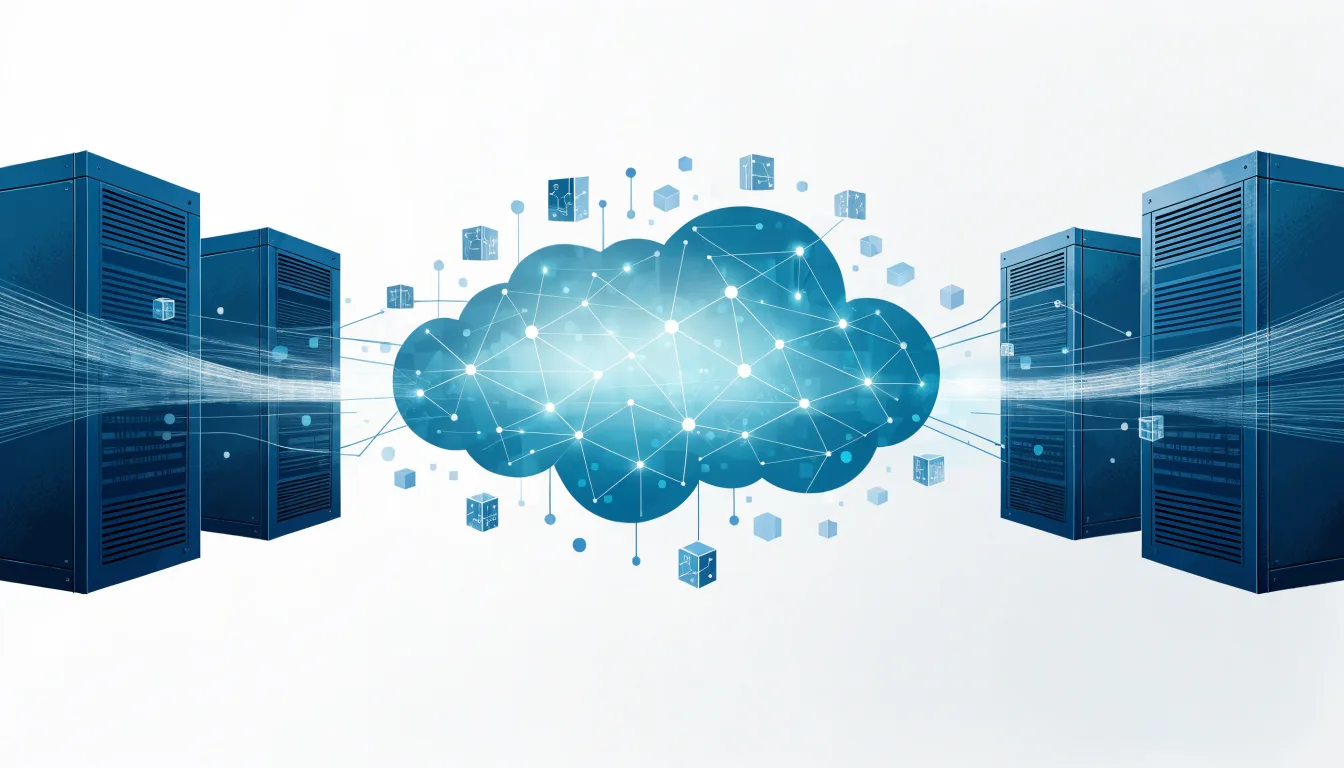 Minh họa hạ tầng Cloud Hosting kết nối nhiều máy chủ qua mạng đám mây